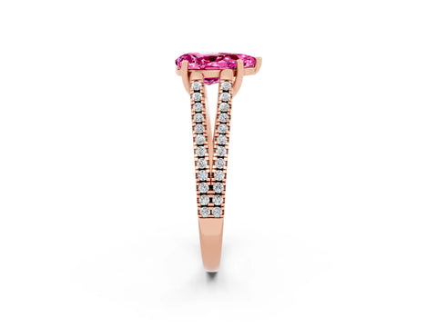 Rose gold Pear Cut Pink Sapphire Solitaire Engagement Ring with Split Shank Pavé Band_14