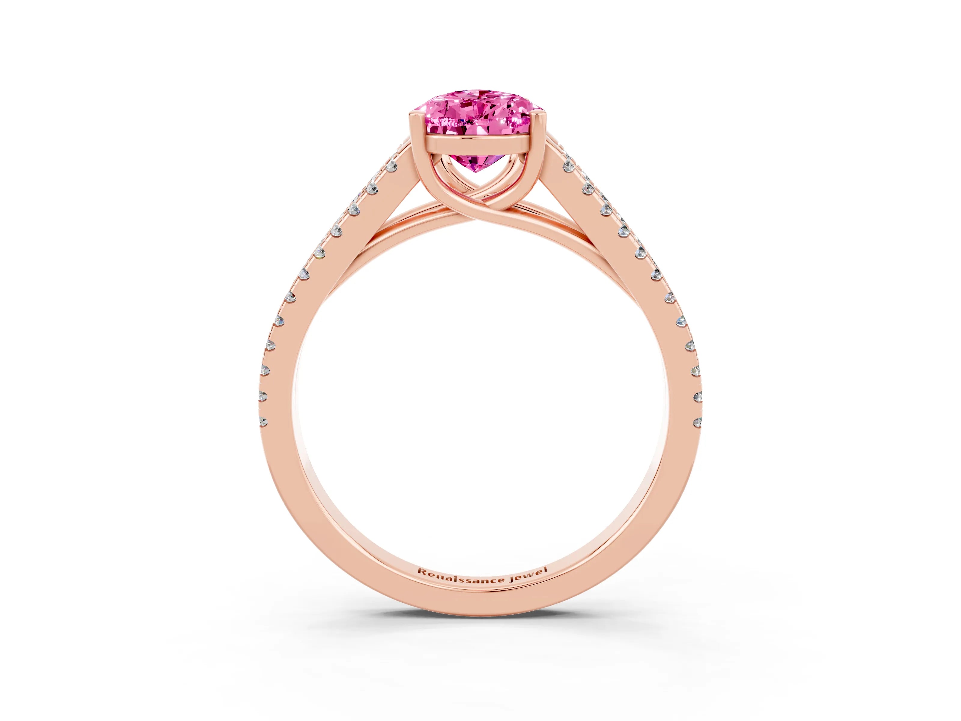 Rose gold Pear Cut Pink Sapphire Solitaire Engagement Ring with Split Shank Pavé Band_15