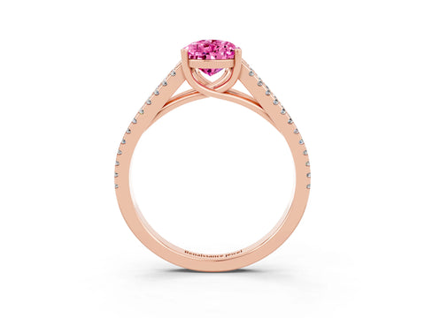 Rose gold Pear Cut Pink Sapphire Solitaire Engagement Ring with Split Shank Pavé Band_15