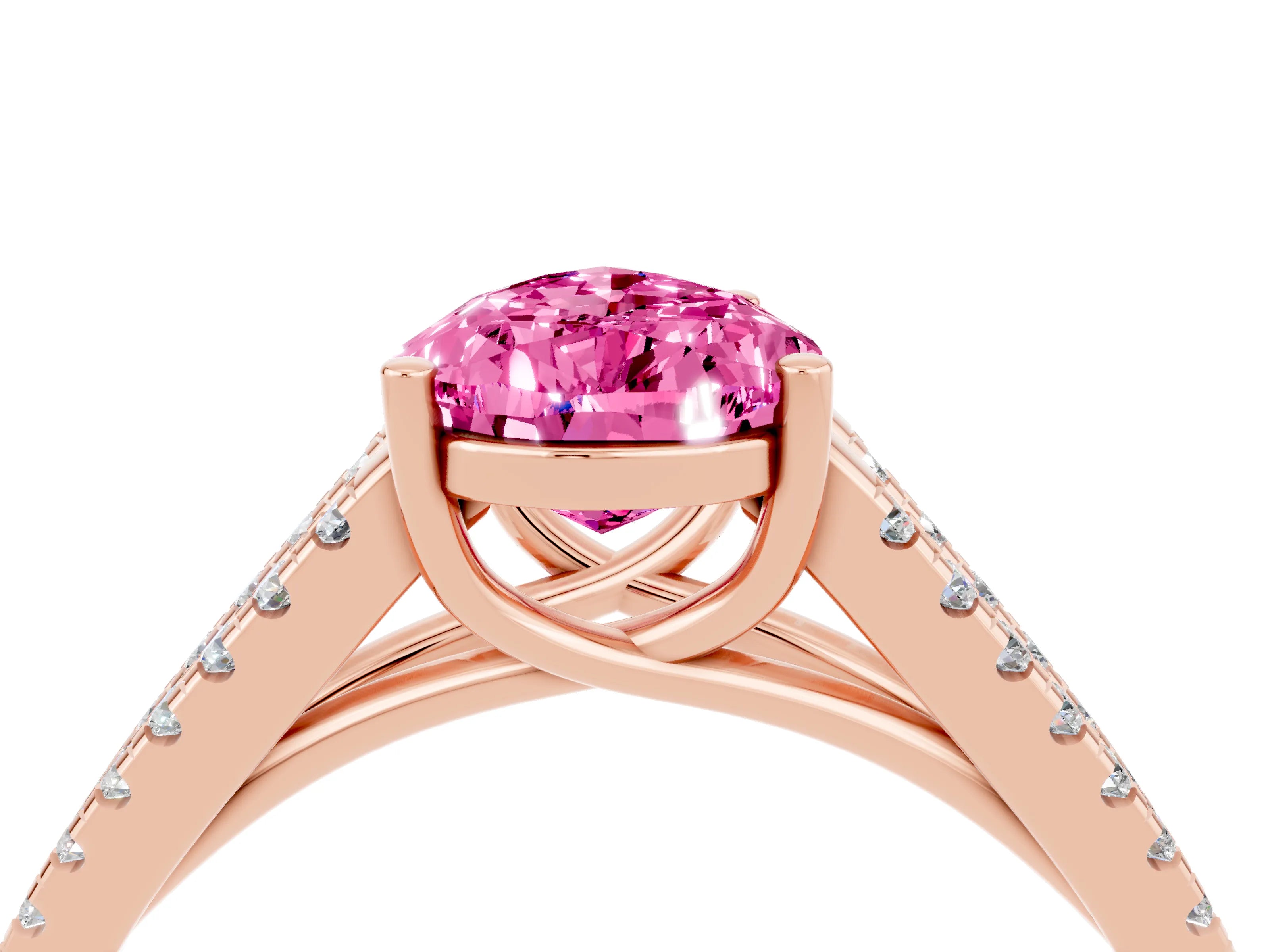 Rose gold Pear Cut Pink Sapphire Solitaire Engagement Ring with Split Shank Pavé Band_16