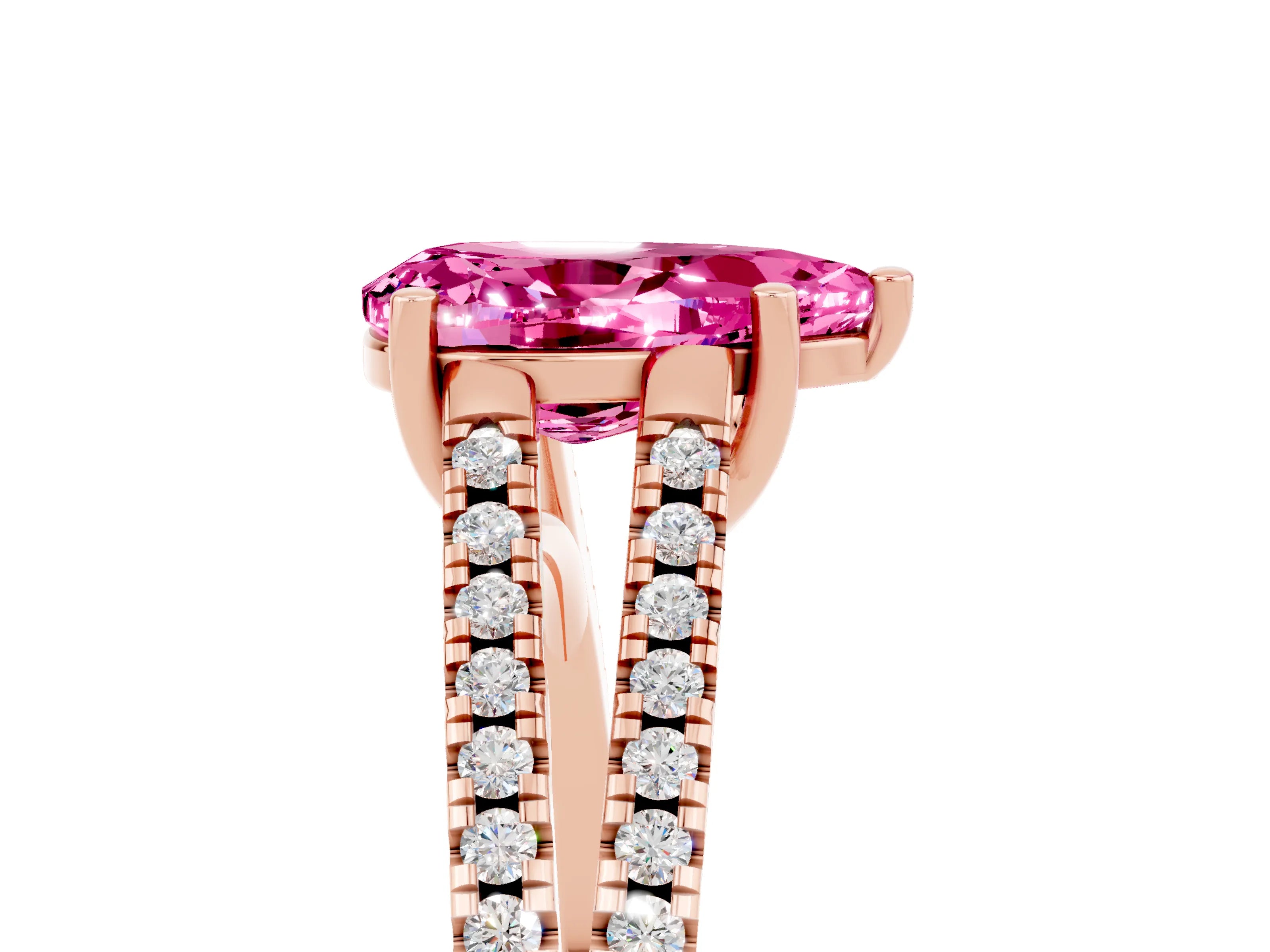Rose gold Pear Cut Pink Sapphire Solitaire Engagement Ring with Split Shank Pavé Band_17