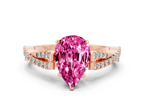 Rose gold Pear Cut Pink Sapphire Solitaire Engagement Ring with Twisted Pavé Band and Four-Prong Setting_12
