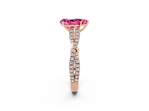 Rose gold Pear Cut Pink Sapphire Solitaire Engagement Ring with Twisted Pavé Band and Four-Prong Setting_14