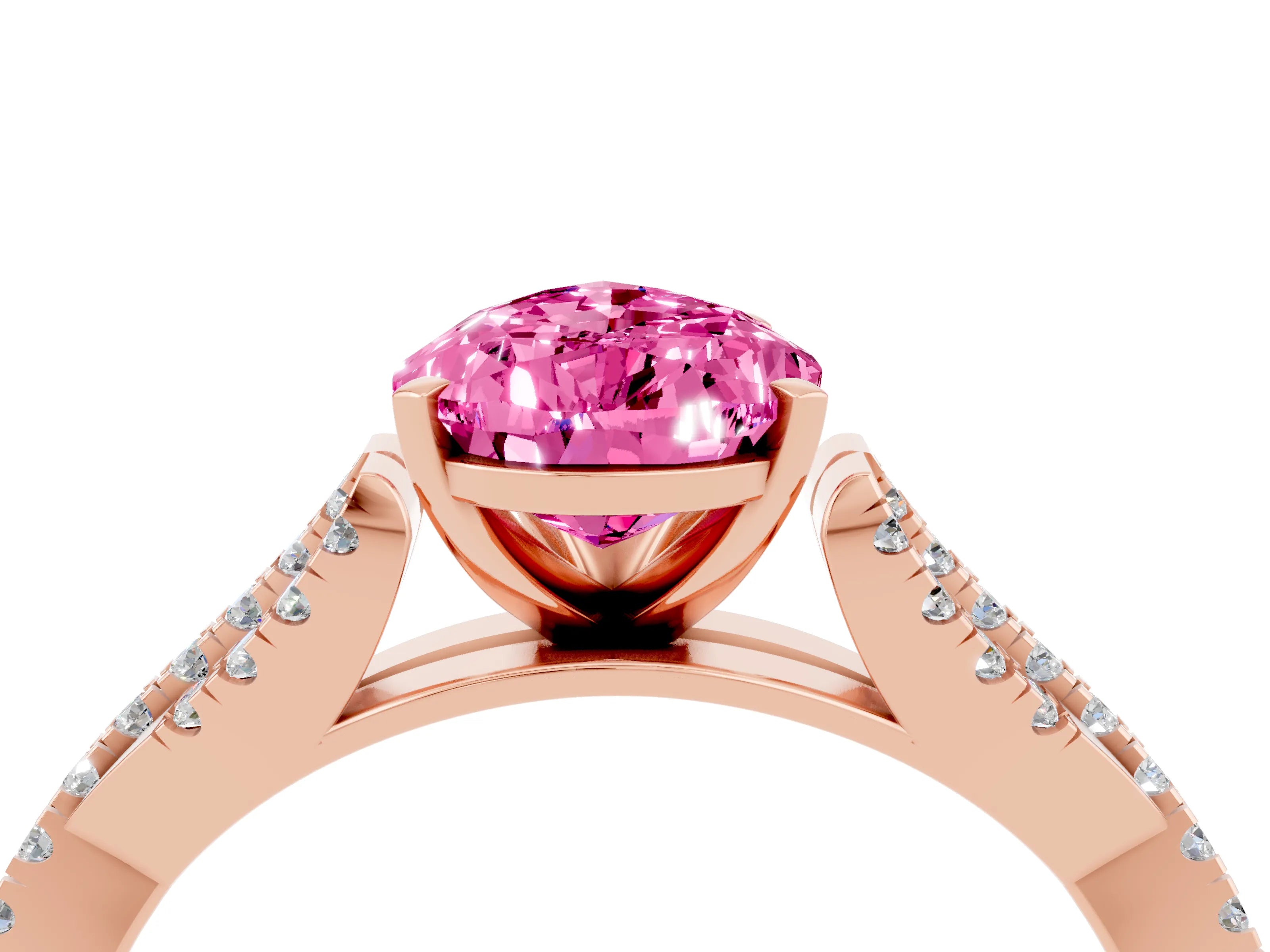Rose gold Pear Cut Pink Sapphire Solitaire Engagement Ring with Twisted Pavé Band and Four-Prong Setting_16