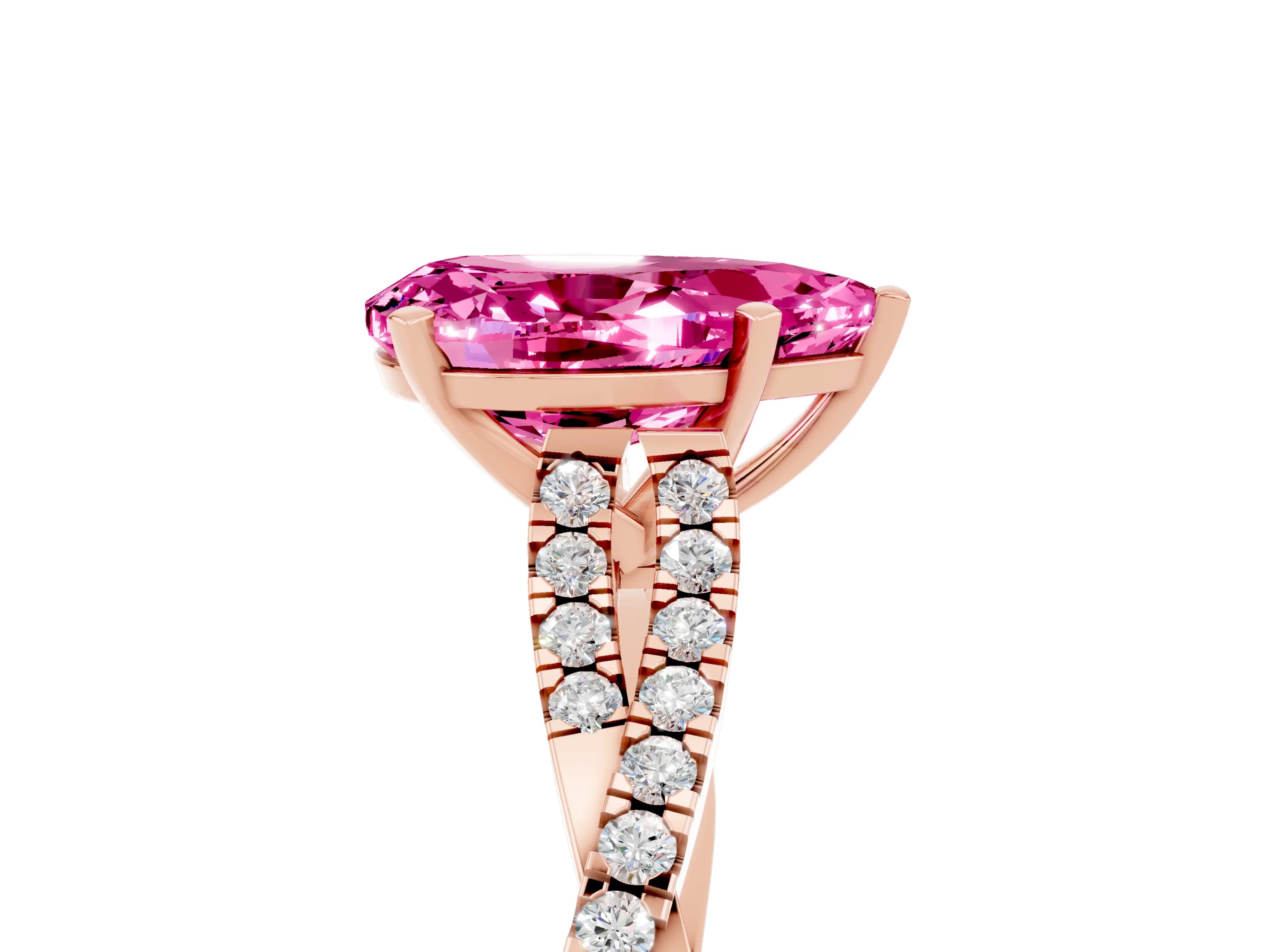 Rose gold Pear Cut Pink Sapphire Solitaire Engagement Ring with Twisted Pavé Band and Four-Prong Setting_17