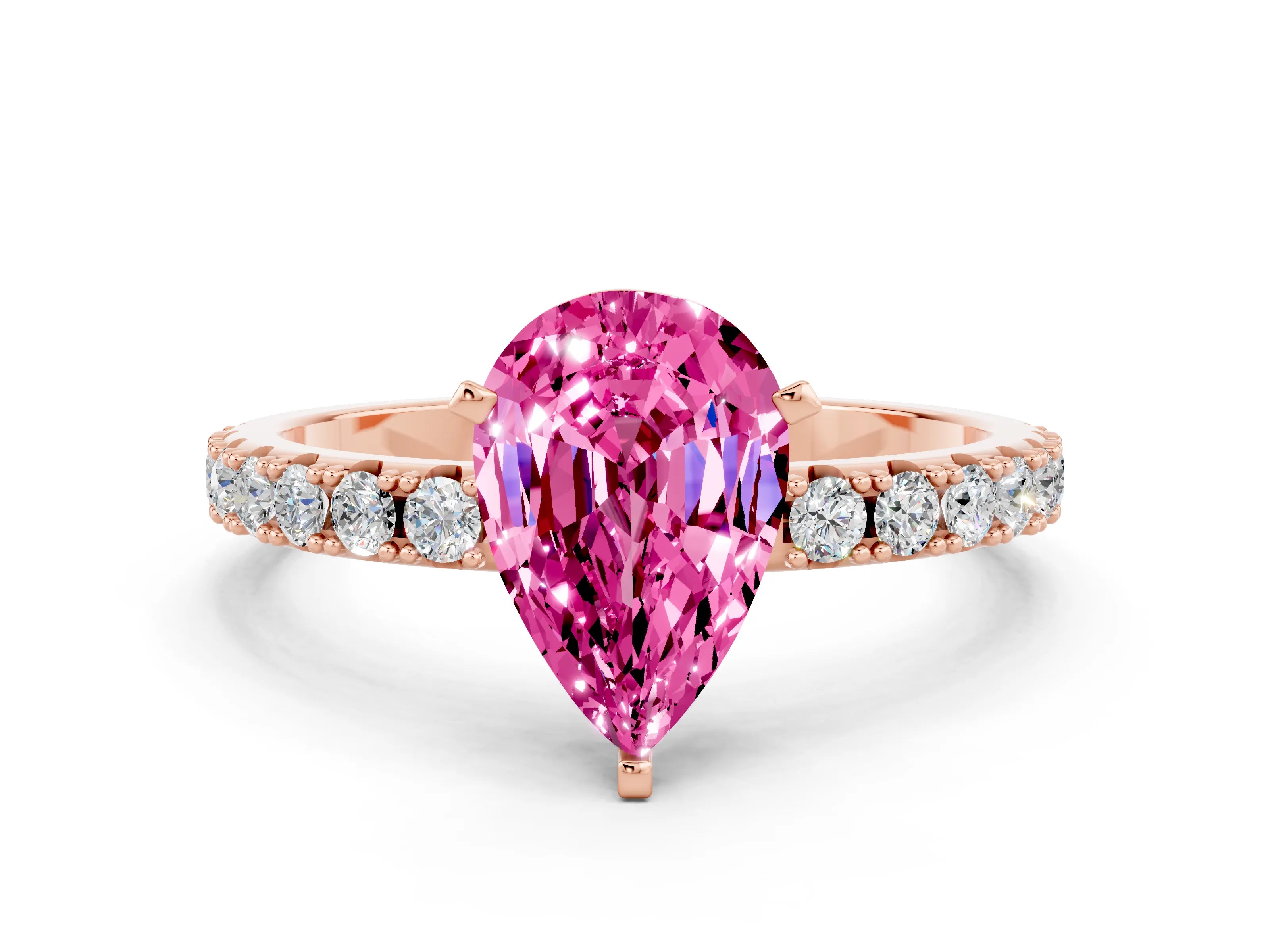 Rose gold Pear Cut Pink Sapphire Solitaire Pavé Band with Four-Prong Setting_24
