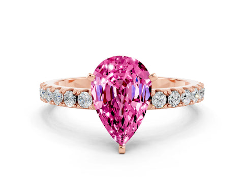 Rose gold Pear Cut Pink Sapphire Solitaire Pavé Band with Four-Prong Setting_24
