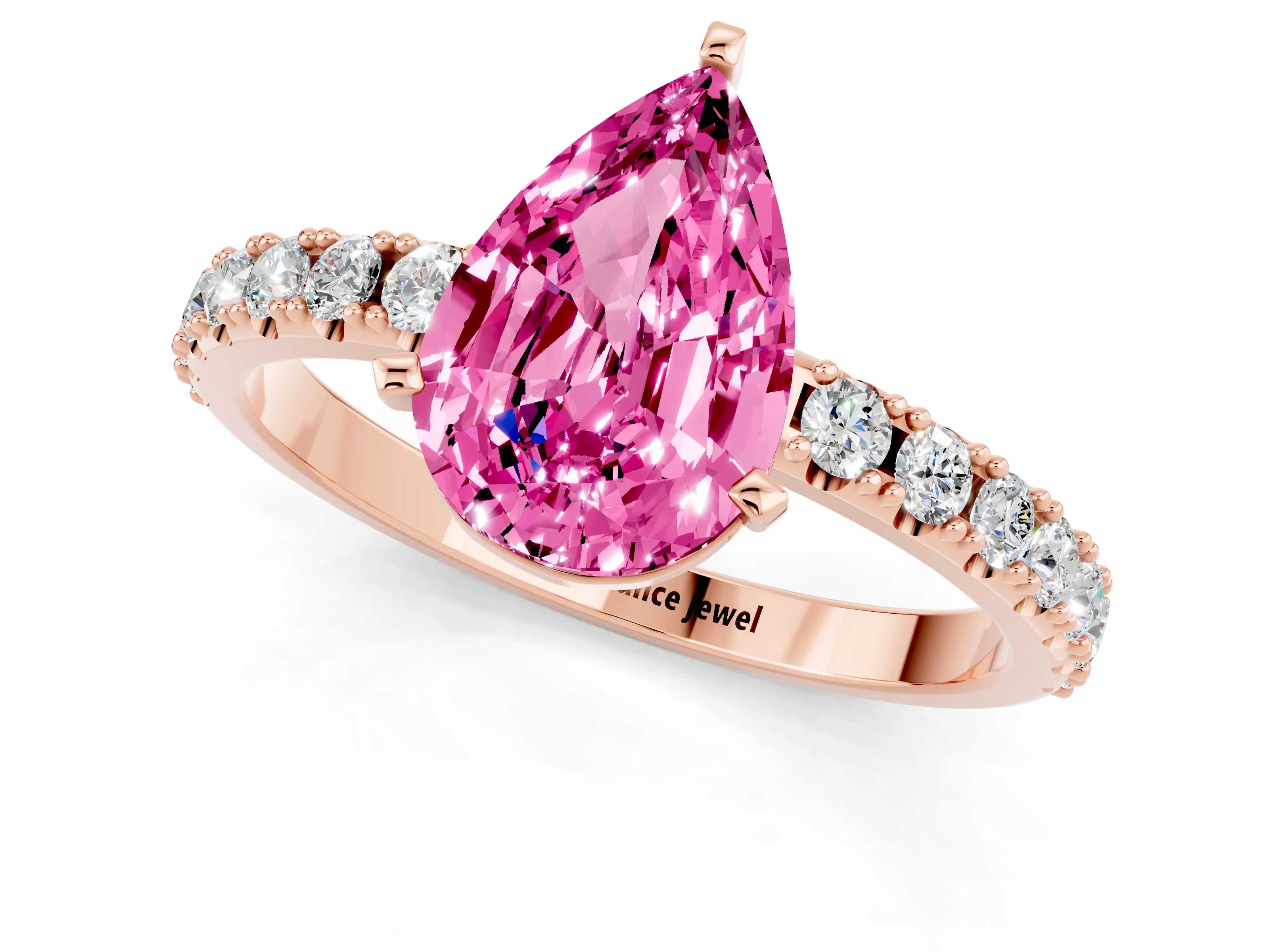 Rose gold Pear Cut Pink Sapphire Solitaire Pavé Band with Four-Prong Setting_25