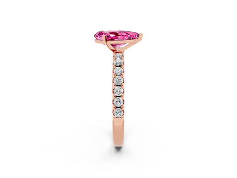 Rose gold Pear Cut Pink Sapphire Solitaire Pavé Band with Four-Prong Setting_26