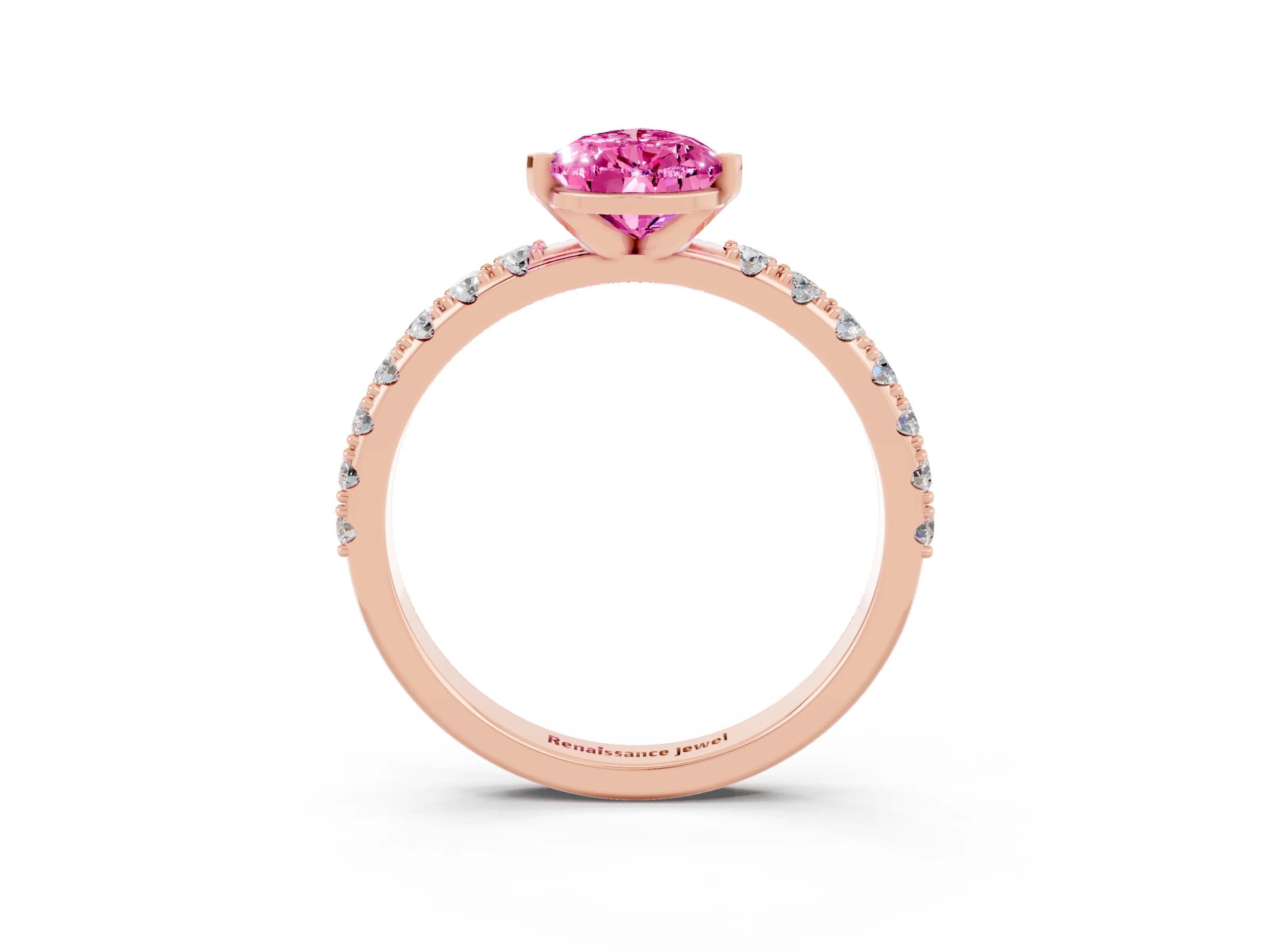 Rose gold Pear Cut Pink Sapphire Solitaire Pavé Band with Four-Prong Setting_27