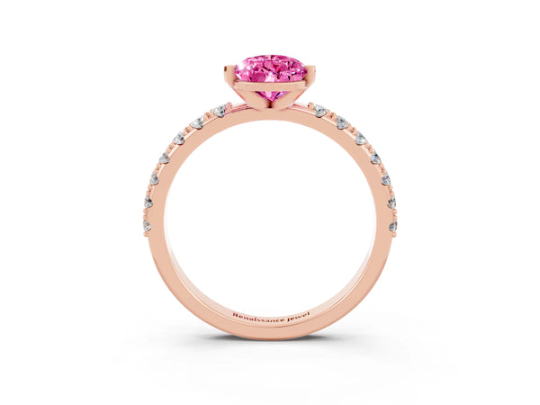 Rose gold Pear Cut Pink Sapphire Solitaire Pavé Band with Four-Prong Setting