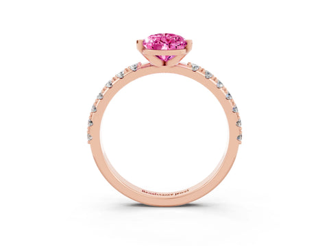 Rose gold Pear Cut Pink Sapphire Solitaire Pavé Band with Four-Prong Setting_27