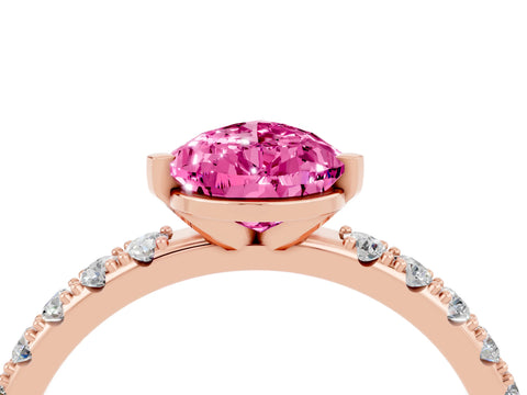 Rose gold Pear Cut Pink Sapphire Solitaire Pavé Band with Four-Prong Setting_28