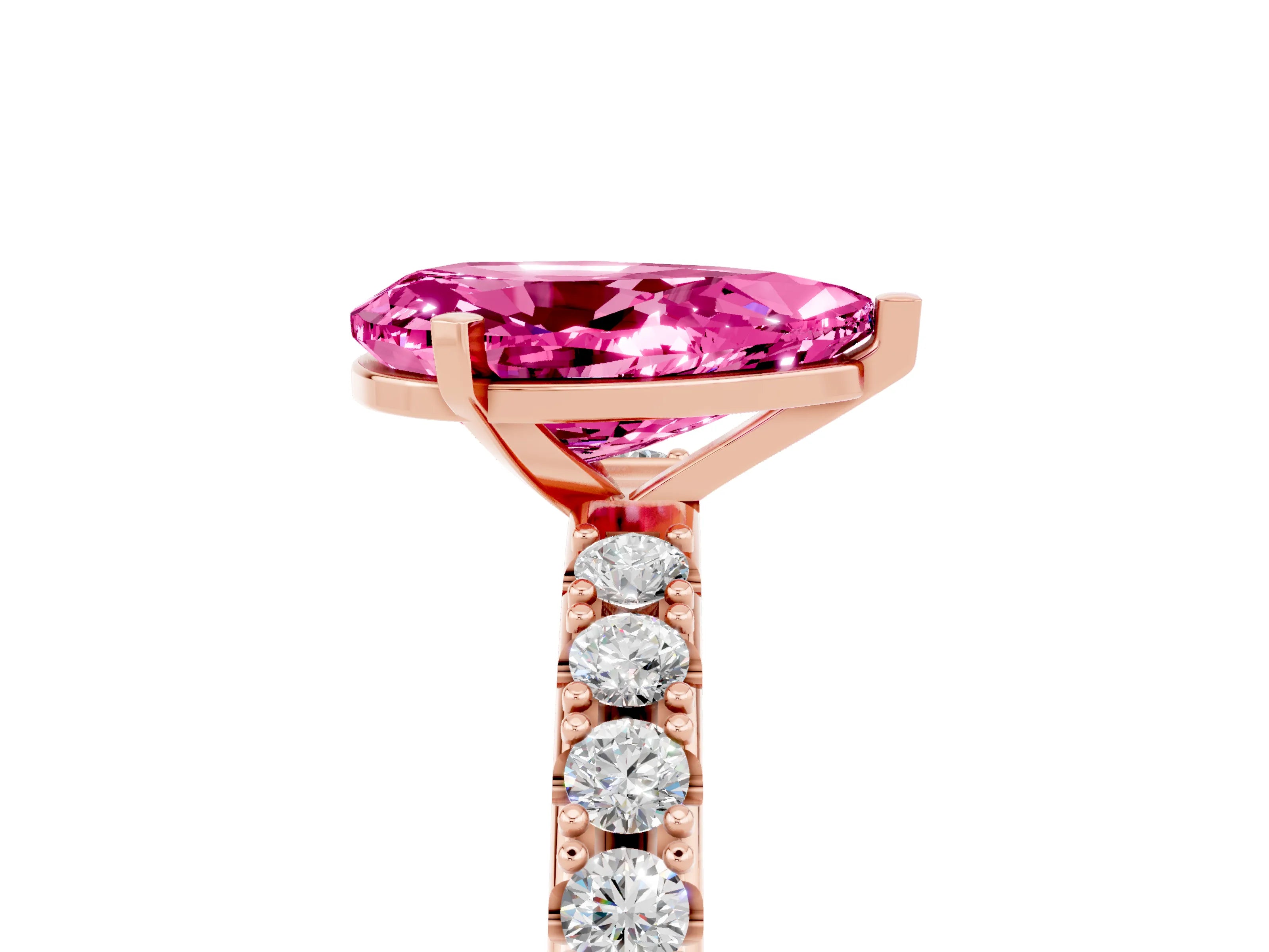 Rose gold Pear Cut Pink Sapphire Solitaire Pavé Band with Four-Prong Setting_29
