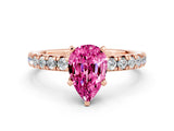 Rose gold Pear Cut Pink Sapphire Solitaire Pavé Engagement Ring with Round Band and Prong Setting_12