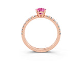 Rose gold Pear Cut Pink Sapphire Solitaire Pavé Engagement Ring with Round Band and Prong Setting_15