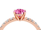 Rose gold Pear Cut Pink Sapphire Solitaire Pavé Engagement Ring with Round Band and Prong Setting_16