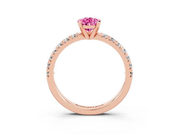 Rose gold Pear Cut Pink Sapphire Solitaire Pavé Engagement Ring with Round Band and Prong Setting