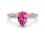 Rose gold Pear Cut Pink Sapphire Solitaire Pavé Engagement Ring with Round Band and Prong Setting_79