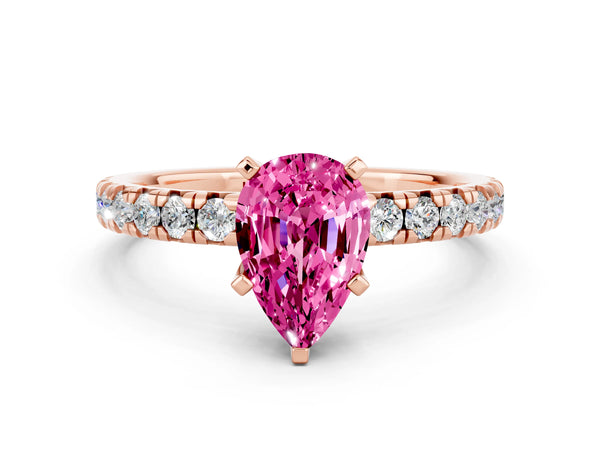 Rose gold Pear Cut Pink Sapphire Solitaire Pavé Engagement Ring with Round Band and Prong Setting