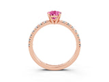Rose gold Pear Cut Pink Sapphire Solitaire Pavé Engagement Ring with Round Band and Prong Setting_82