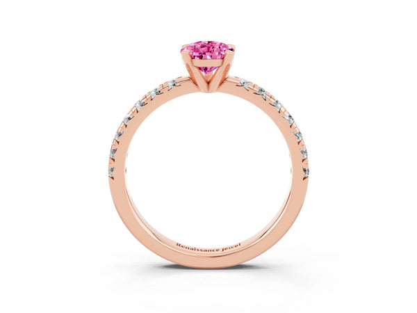 Rose gold Pear Cut Pink Sapphire Solitaire Pavé Engagement Ring with Round Band and Prong Setting