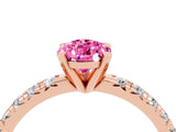 Rose gold Pear Cut Pink Sapphire Solitaire Pavé Engagement Ring with Round Band and Prong Setting_83