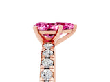 Rose gold Pear Cut Pink Sapphire Solitaire Pavé Engagement Ring with Round Band and Prong Setting_84