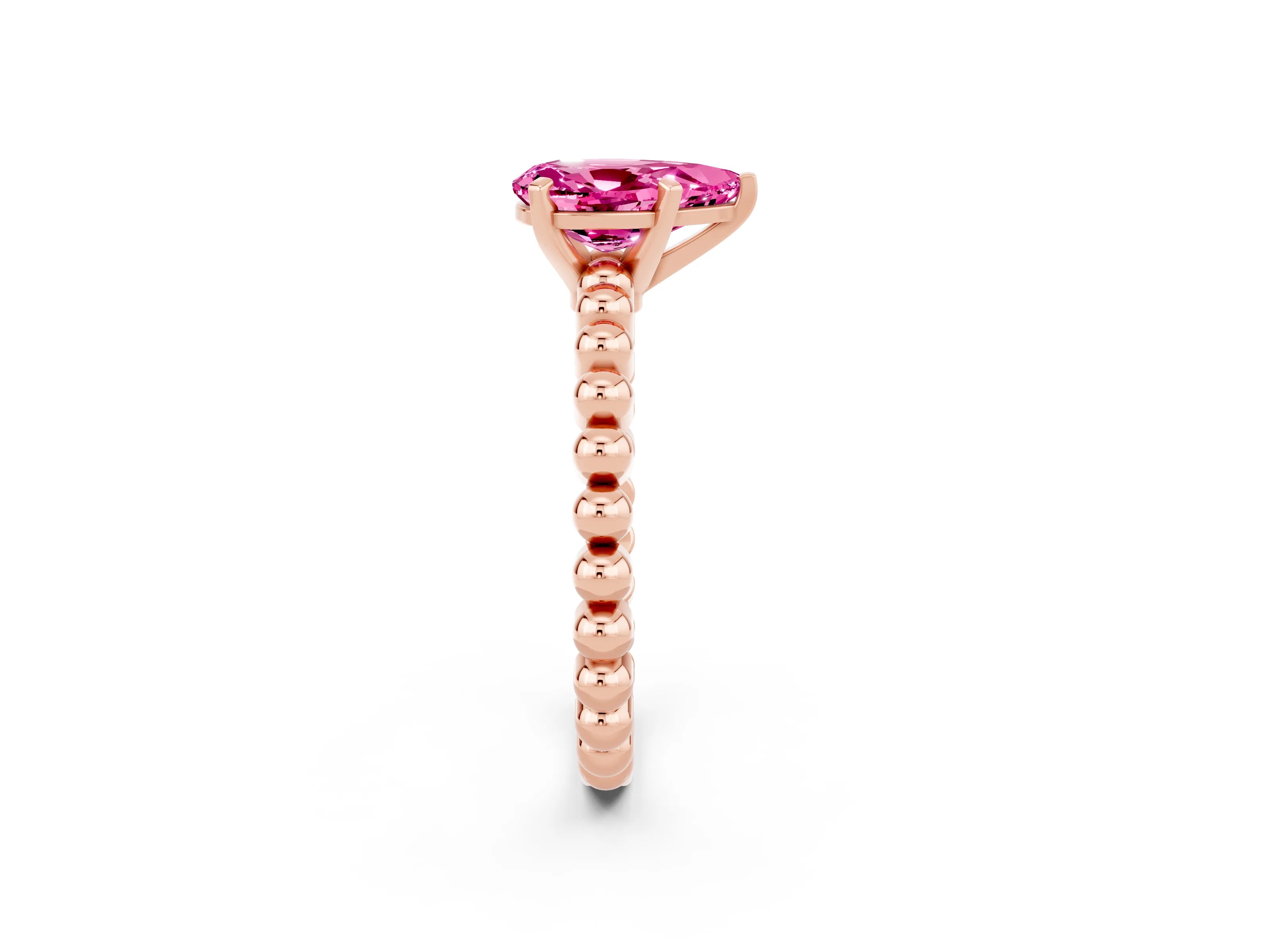 Rose gold Pear Cut Pink Sapphire Solitaire Ring with Beaded Band and Prong Setting_2