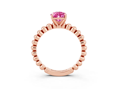 Rose gold Pear Cut Pink Sapphire Solitaire Ring with Beaded Band and Prong Setting_3