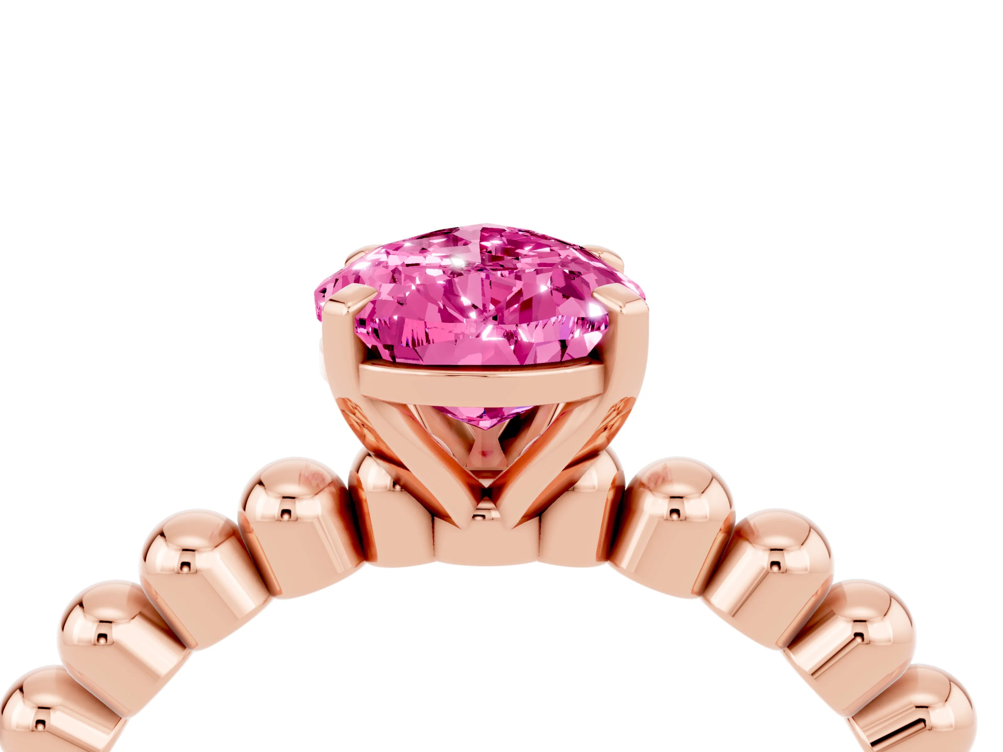 Rose gold Pear Cut Pink Sapphire Solitaire Ring with Beaded Band and Prong Setting_4