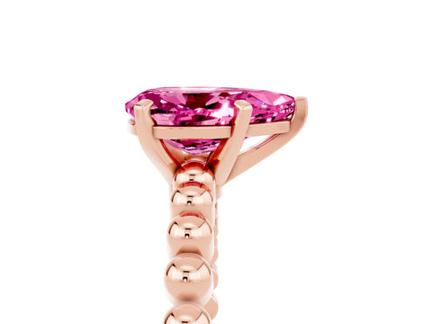 Rose gold Pear Cut Pink Sapphire Solitaire Ring with Beaded Band and Prong Setting_5