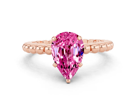 Rose gold Pear Cut Pink Sapphire Solitaire Ring with Beaded Band and Prong Setting