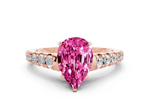 Rose gold Pear Cut Pink Sapphire Solitaire Ring with Cathedral Setting and Pavé Band_24