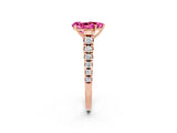Rose gold Pear Cut Pink Sapphire Solitaire Ring with Cathedral Setting and Pavé Band_26