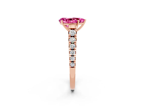 Rose gold Pear Cut Pink Sapphire Solitaire Ring with Cathedral Setting and Pavé Band_26