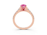 Rose gold Pear Cut Pink Sapphire Solitaire Ring with Cathedral Setting and Pavé Band_27