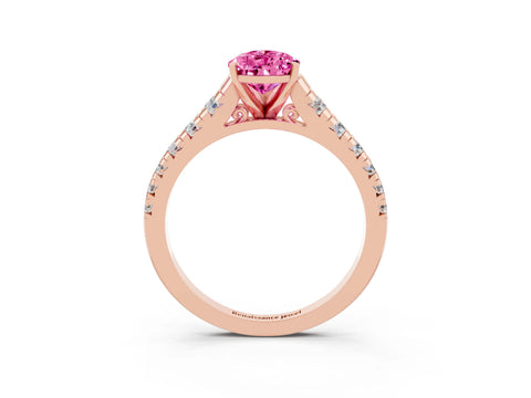 Rose gold Pear Cut Pink Sapphire Solitaire Ring with Cathedral Setting and Pavé Band_27