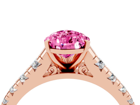 Rose gold Pear Cut Pink Sapphire Solitaire Ring with Cathedral Setting and Pavé Band_28