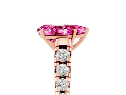 Rose gold Pear Cut Pink Sapphire Solitaire Ring with Cathedral Setting and Pavé Band_29