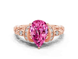 Rose gold Pear Cut Pink Sapphire Solitaire Ring with Filigree Band and Four-Prong Setting_68