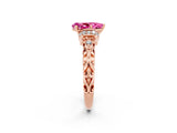 Rose gold Pear Cut Pink Sapphire Solitaire Ring with Filigree Band and Four-Prong Setting_70