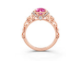 Rose gold Pear Cut Pink Sapphire Solitaire Ring with Filigree Band and Four-Prong Setting_71