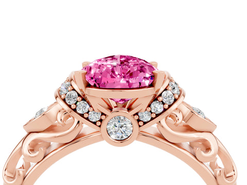 Rose gold Pear Cut Pink Sapphire Solitaire Ring with Filigree Band and Four-Prong Setting_72