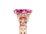 Rose gold Pear Cut Pink Sapphire Solitaire Ring with Filigree Band and Four-Prong Setting_73