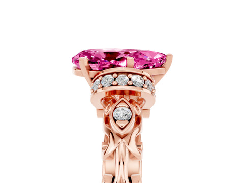 Rose gold Pear Cut Pink Sapphire Solitaire Ring with Filigree Band and Four-Prong Setting_73