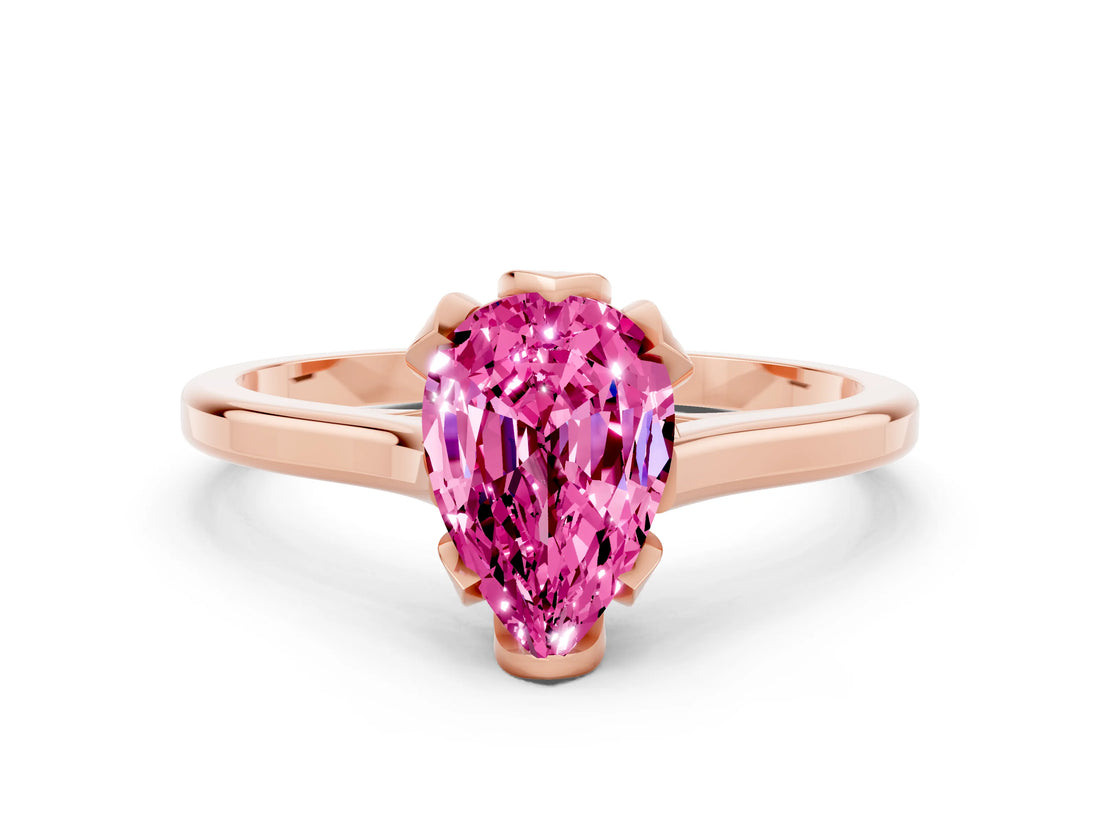 Rose gold Pear Cut Pink Sapphire Solitaire Ring with Flower Prong Setting and Classic Band_12