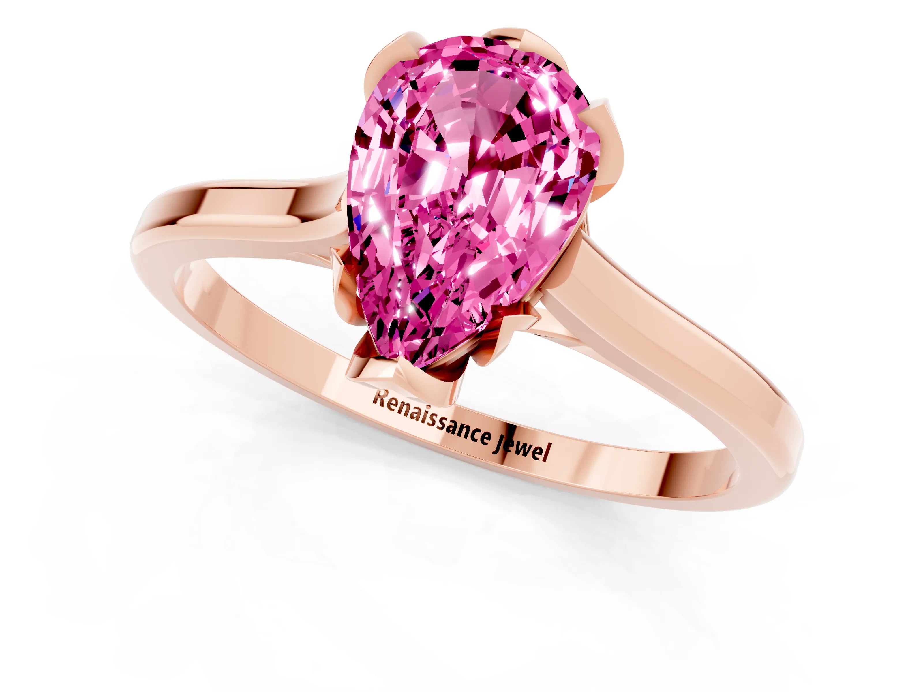 Rose gold Pear Cut Pink Sapphire Solitaire Ring with Flower Prong Setting and Classic Band_13