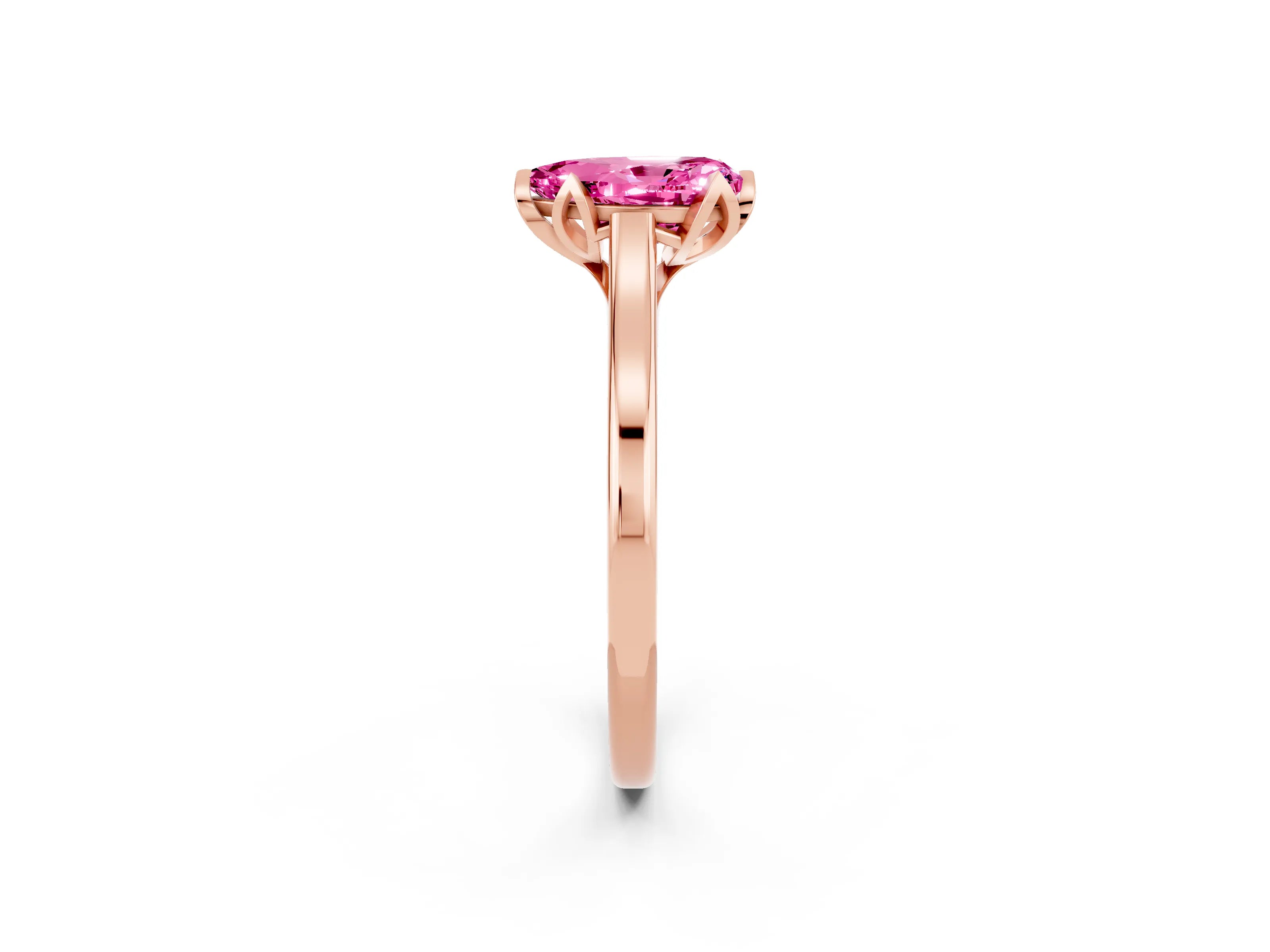 Rose gold Pear Cut Pink Sapphire Solitaire Ring with Flower Prong Setting and Classic Band_14