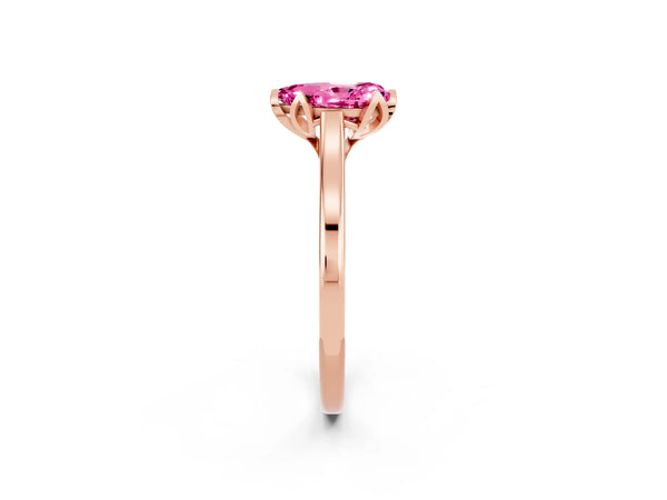 Rose gold Pear Cut Pink Sapphire Solitaire Ring with Flower Prong Setting and Classic Band